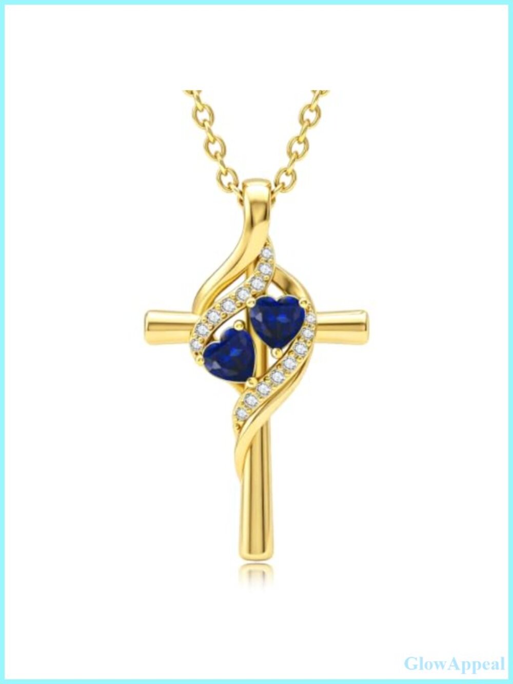 14K Gold Plated Cross Necklace Double Birthstones Women